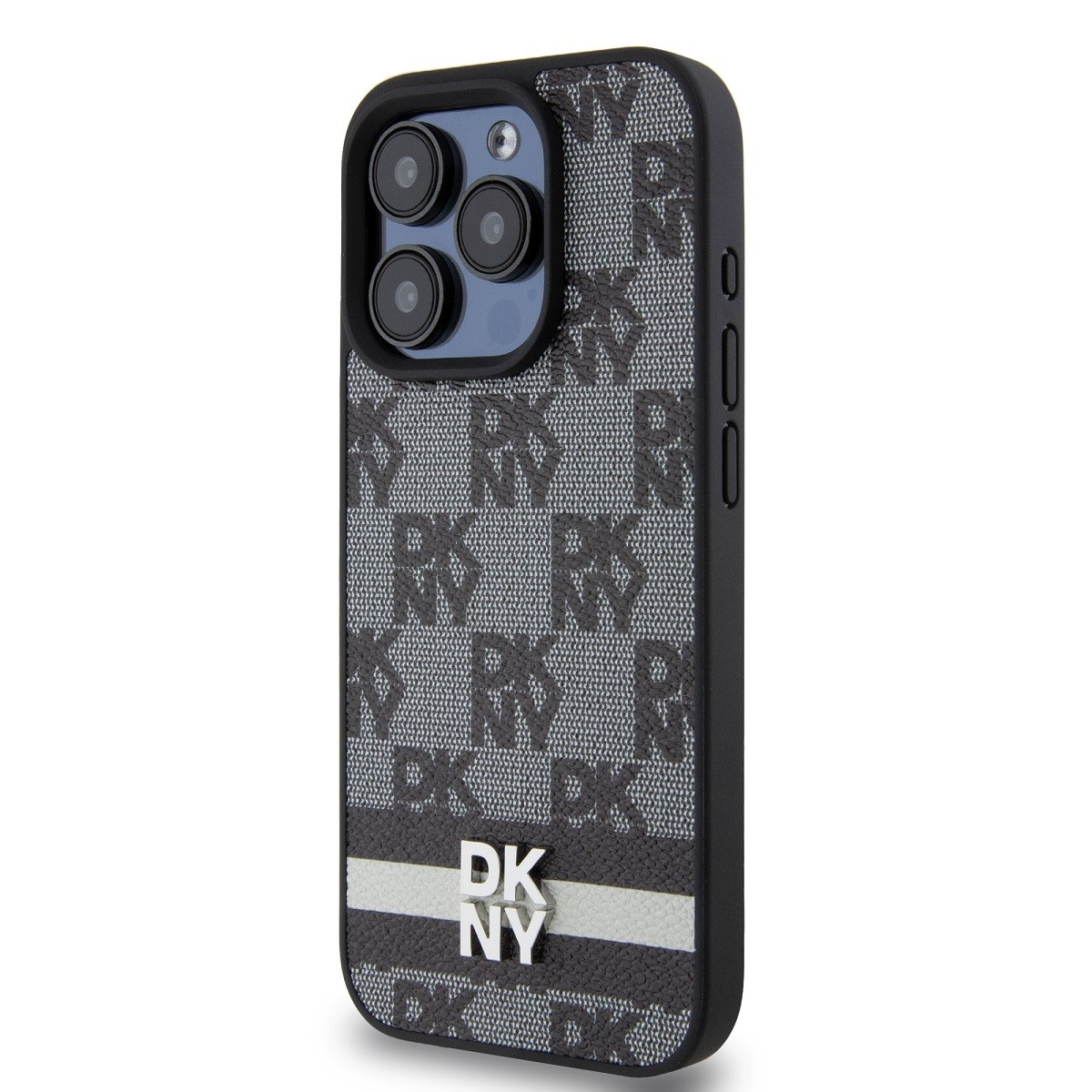 Coque iPhone 15 Pro DKNY Noire Antichoc à Motifs Géométriques Lignés