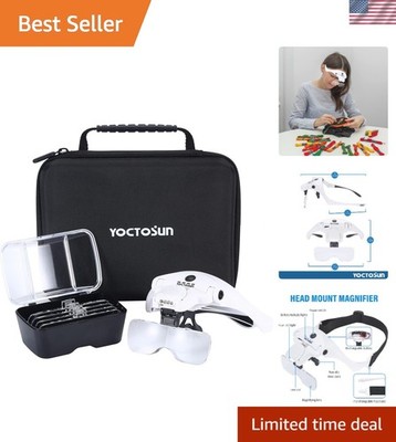 LED Magnifying Glasses with 4 Lights & 5 Lenses - Rechargeable Head Mount Visor