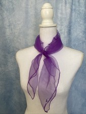 Vintage 1960s Vibrant Purple Nylon Silk Style Scarf Hand Rolled 25x25  
