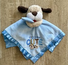 Carter's DOG GONE CUTE Security Blanket Baby Lovey Blue Puppy Dog Satin