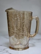 Vintage 1950's Jeanette, Carnival Glass Iridescent Floragold Flower Pitcher