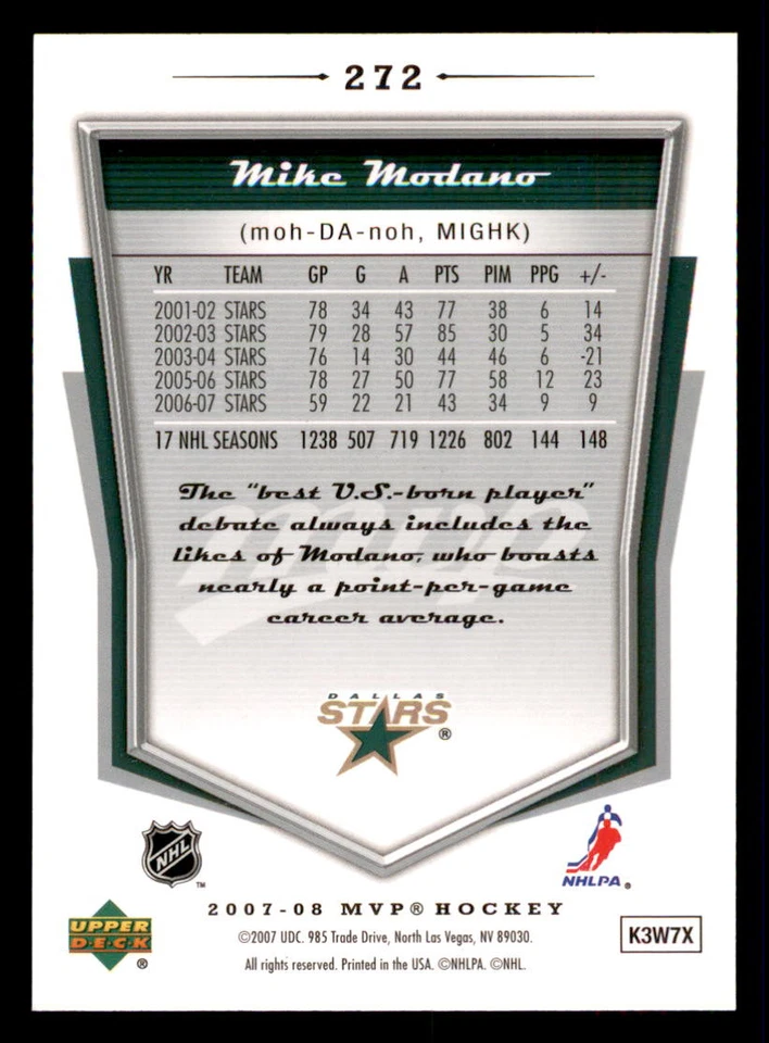 2007-08 Upper Deck MVP #272 Mike Modano Dallas Stars - Image 2 of 2