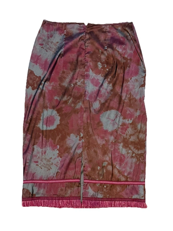 Tessuto Vintage 90s Fringe Pencil Skirt Sz 8 Brown Purple Y2K Knee Length Boho - Image 4 of 4