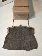 Early 1900's German Silver Mesh Chain Link Purse w/ Embossed Frame Evening Bag