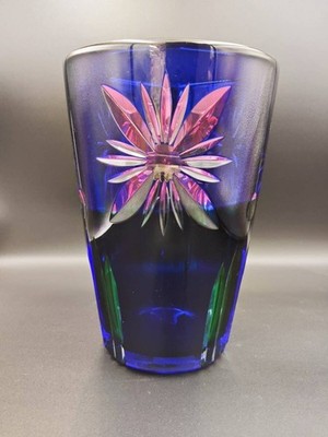 Orrefors Vase Erika Lagerbielke Blumenvase Kunstglas Blau Schweden mit Box...