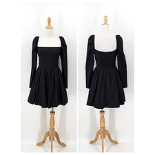 REFORMATION Parmida Mini Dress Women 6 Black Square Neck Long Sleeve Party