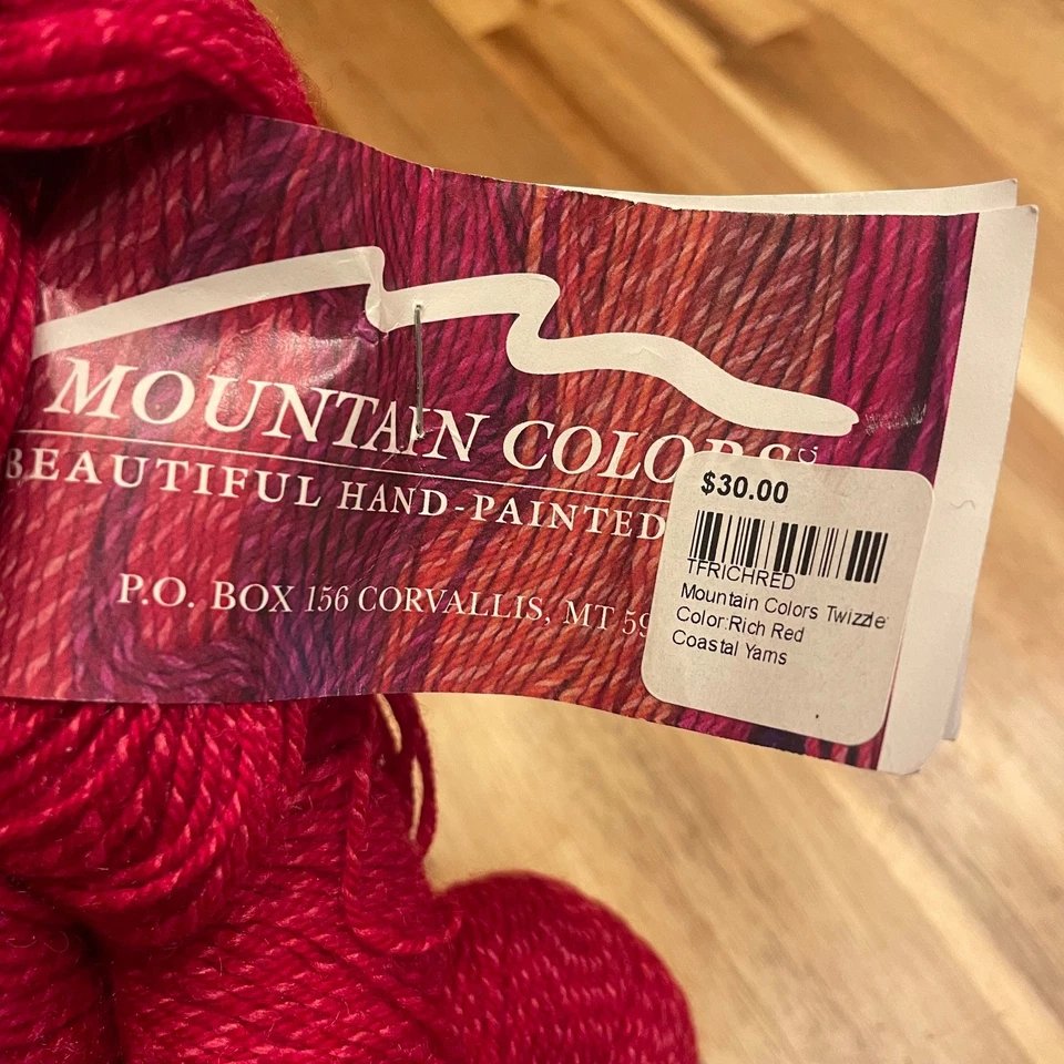 Calcetín de seda de lana merino súper lavado “rojo rico” pintado a mano hilo Mountain Colors Foto 2 de 3