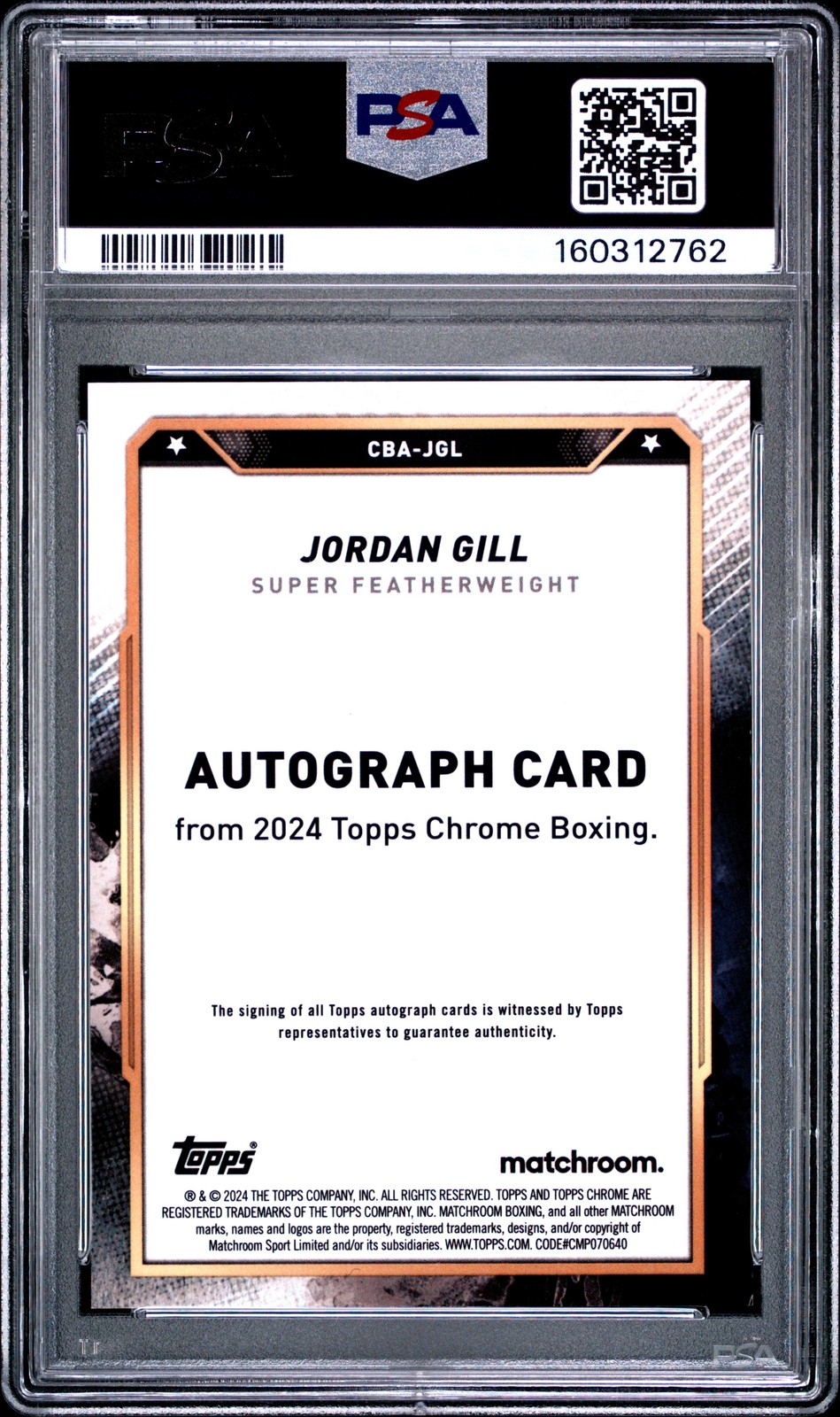 2024 Topps Chrome Boxing Auto Jordan Gill Red Refractor PSA 9 #/5 view 2