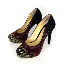 Gianni Bini Platform Stiletto Pumps Sz 9M Black w/Multi Color Rhinestones Studs