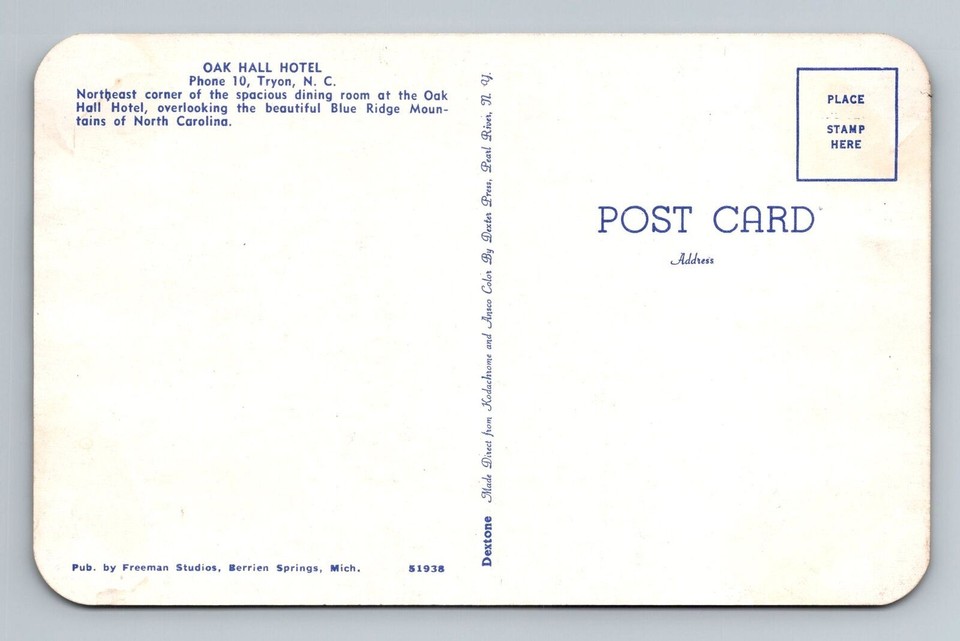 Tryon NC-North Carolina, Oak Hall Hotel, Advertising, Vintage Postcard ...