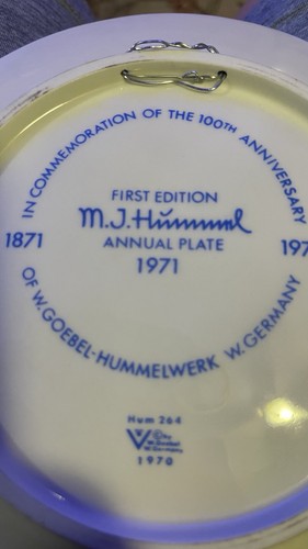 Rare M.J. Hummel ByGoebel Annual Plate 1st Edition 1971 Heavenly Angel Germany - Picture 3 of 3