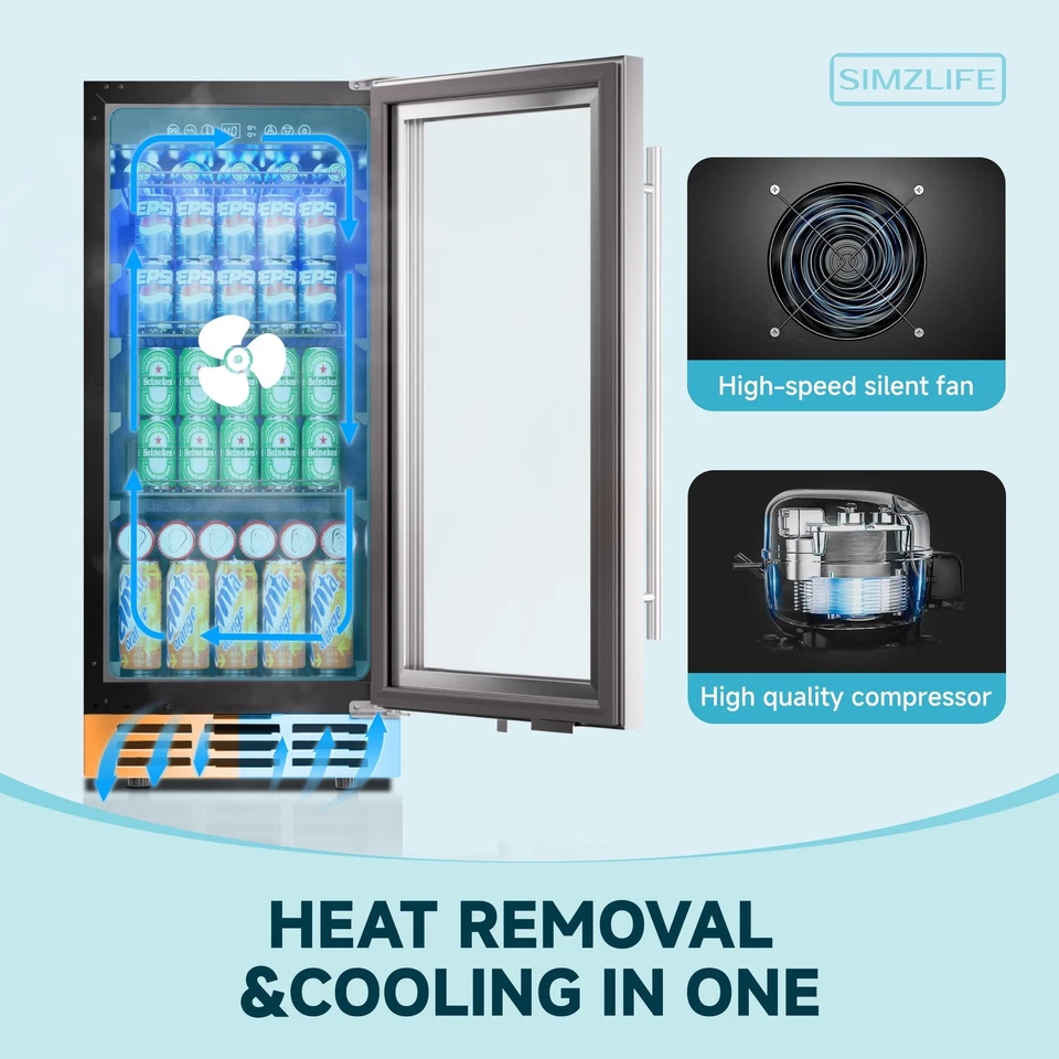 Refrigerador de bebidas de 15 pulgadas, enfriador de bebidas incorporado de 130 latas, con puerta de vidrio Foto 4 de 4