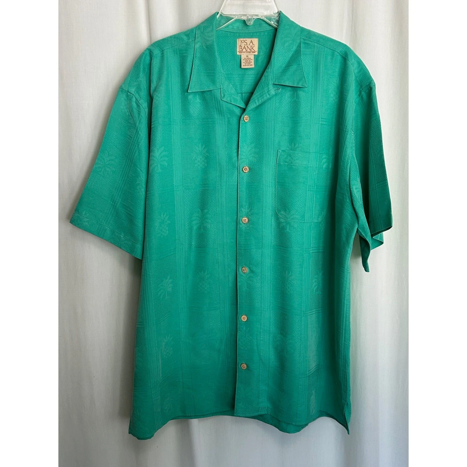 Jos. A. Banks Green on Green Palm Tree Design Button Down Casual Men's Shirt XL