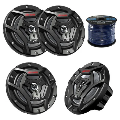 JVC ENROCK 4x JVC CSDR6200M 100-Watt 6.5" 2-Way Marine Boat Speakers, Enrock 50 Ft 16g Wire