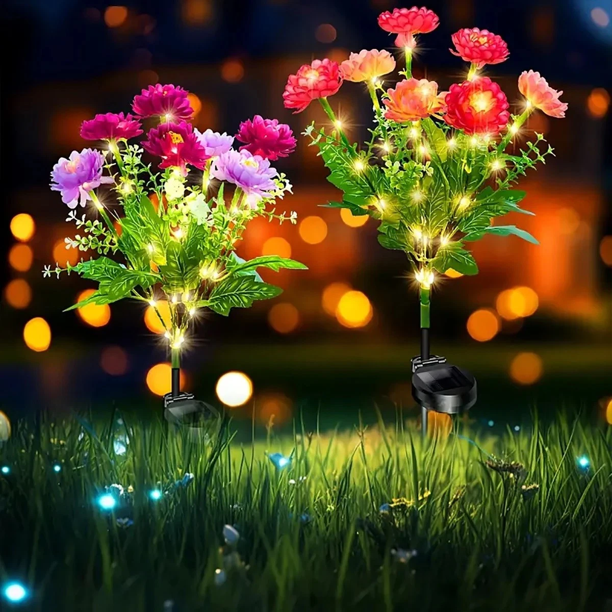 2PC Solar Flower Garden Lights Outdoor Decor Lawn Snow Lotus LED Simulation Lamp