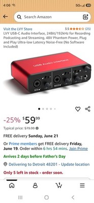 LVY USB-C Audio Interface 24bit/192kHz 2-Channel 48V Direct Monitor