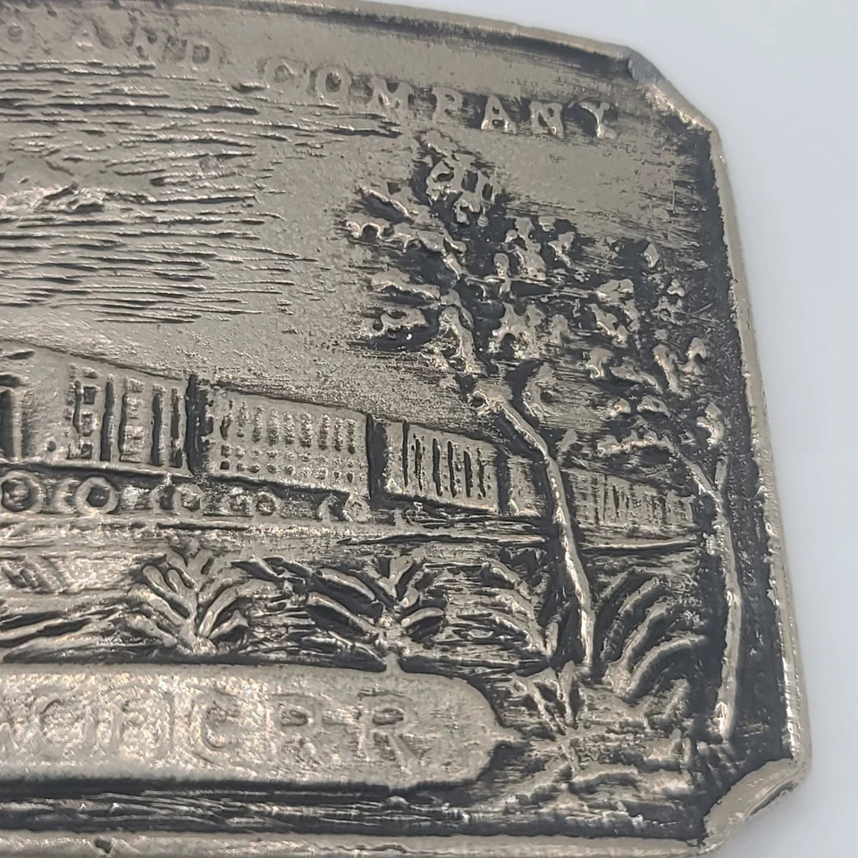 Hebilla de cinturón vintage Wells Fargo Union Pacific Railroad tono plateado regalo papá Foto 3 de 4