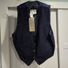 NOS Vintage Blue Suede Leather Vest Men's Size Medium Western 80s Cowboy