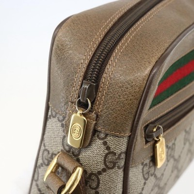 GUCCI GG Supreme Web Sherry Line Bag PVC Beige Gold 56 02 087 Auth
