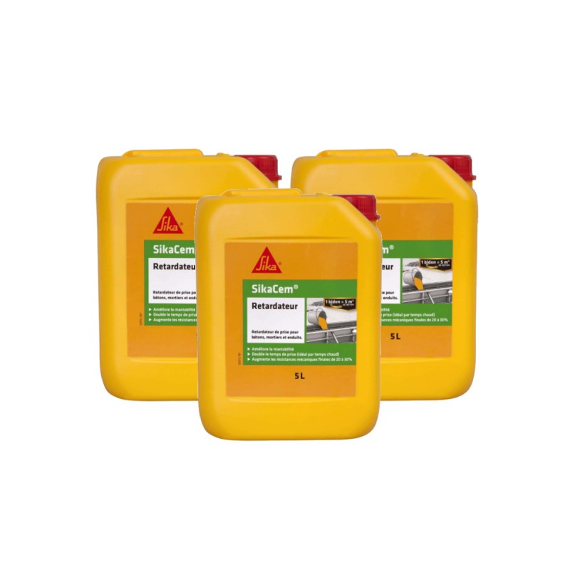 Retardateur de prise SikaCem SIKA adjuvant béton fluide liquide bidon 5L lot de 3