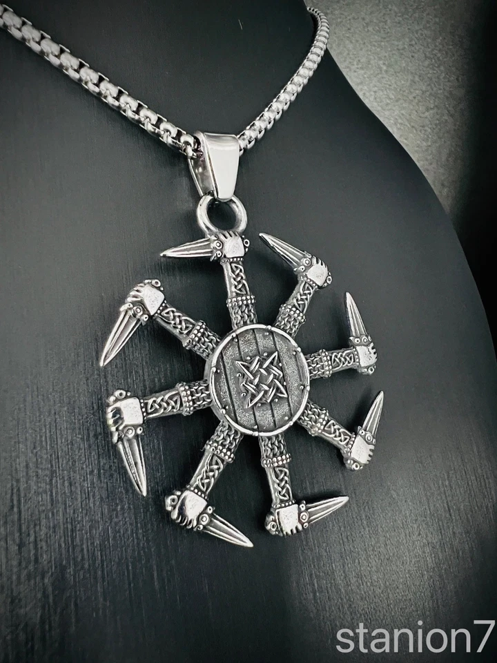 Kolovrat Anhänger Edelstahl Kette Wikinger Hand Schwert Schild Knoten Biker 390B - Bild 4 von 4