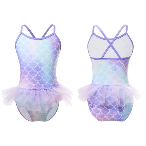 Kids Girls Fish Scale Print One-Piece Swimsuits Adjustable Straps Bathing Suit - Picture 54 of 264