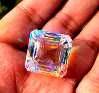 A+ 71.5 Ct Natural Mystic Topaz Rainbow Color Emerald Certified Loose Gemstone