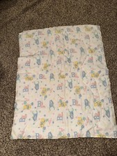 Riegel Vtg Baby Crib Blanket Comforter ABC Bunnies Bear Balloons Kitty Bunny