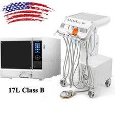 Portable Dental Unit Delivery Cart Air Compressor/Dry Autoclave Steam Sterilizer