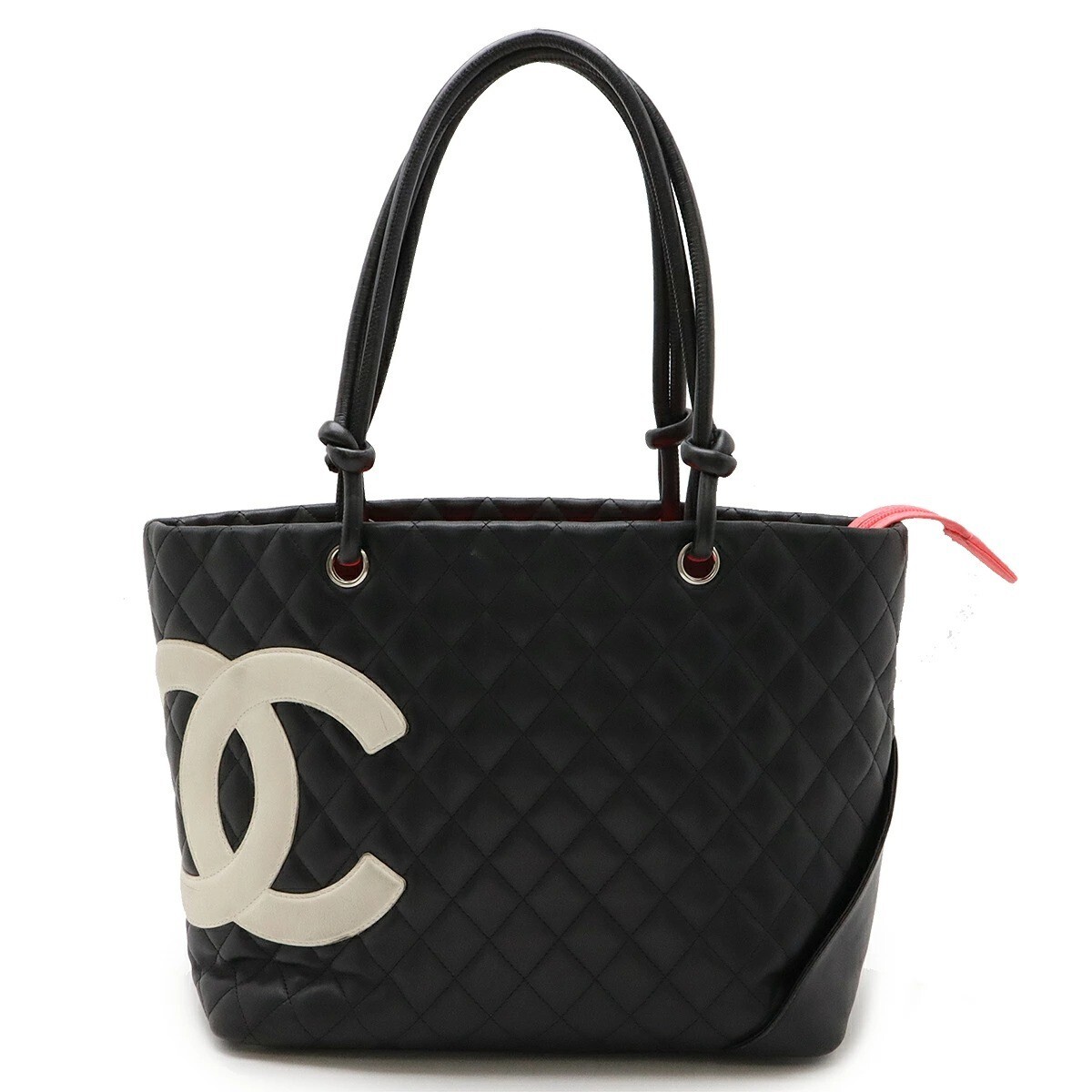 CHANEL Cambon Coco Tote in Soft Calf Leather Black White Pink A25169