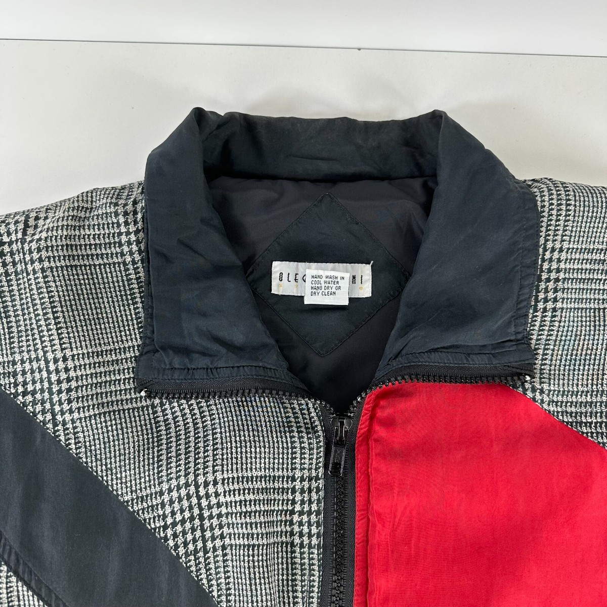 Vtg Oleg Cassini Jacket Large Colorblock Silk Red Black Grey Vtg Oleg Cassini Jacket Large Colorblock Silk Red Black Grey