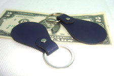  2 Two Dark BLUE PU Leather Key Fob Blank KEY RING DIY Laser Engraving WRITE OK