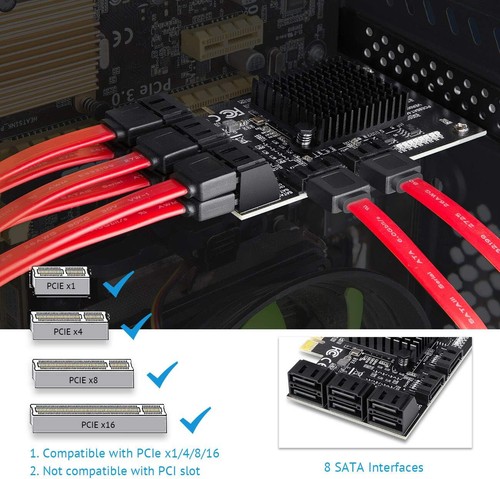 SATA Card 8 Port, Non Raid SATA Expansion Card for SATA III 6G Hard Drives - Afbeelding 3 van 3
