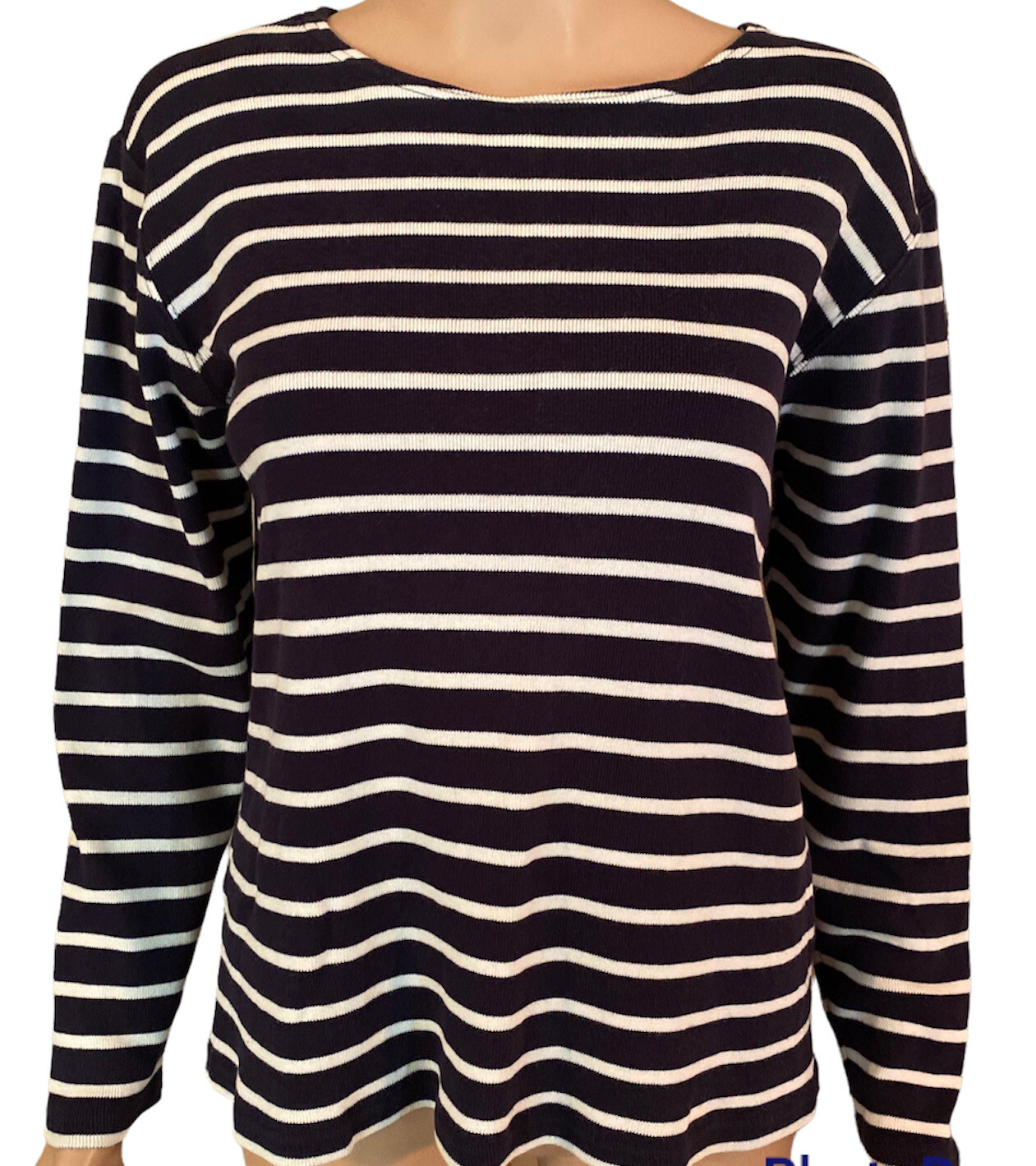 LL Bean Sweater Women Size M Blue White Striped Long Sleeve Nautical