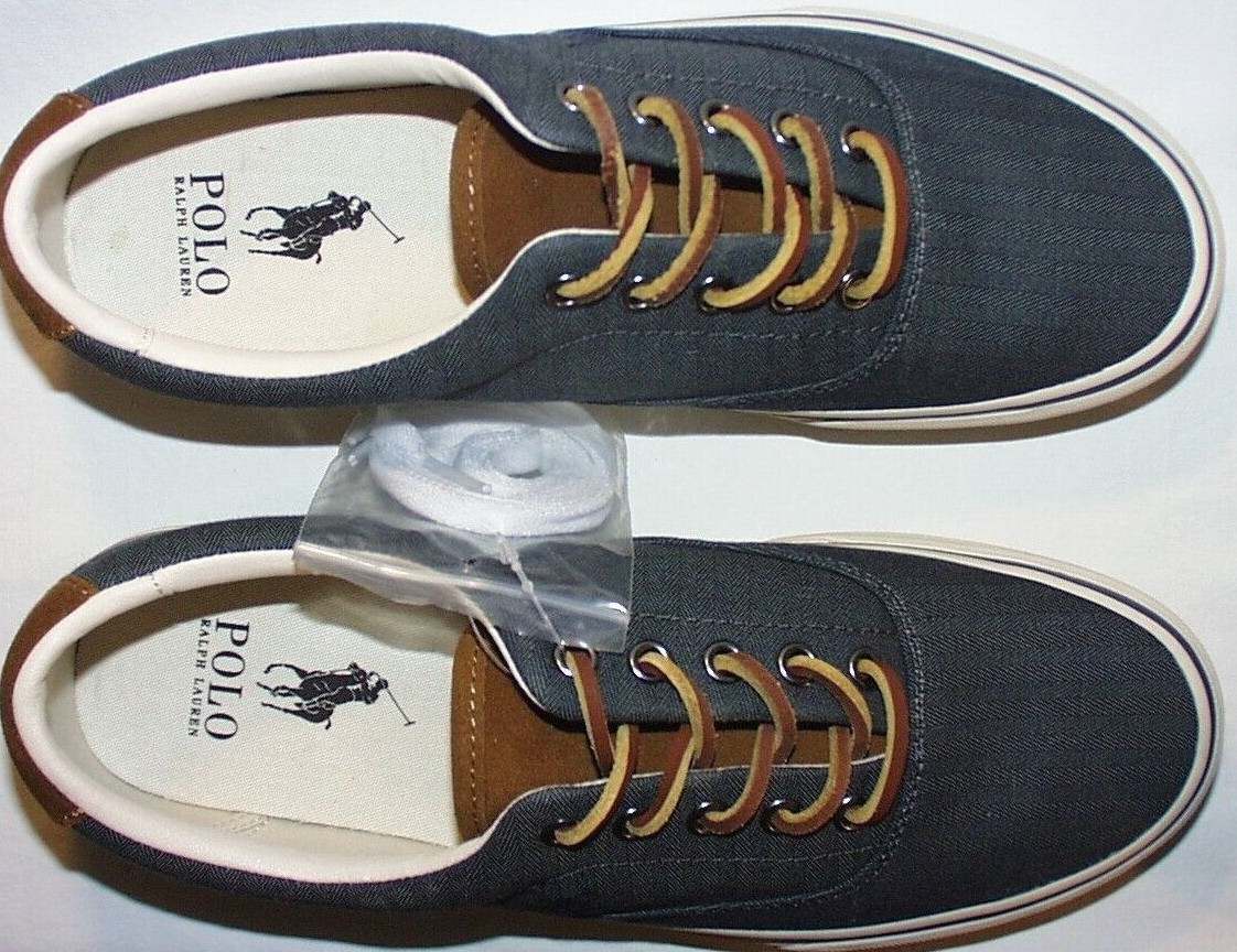 Polo Ralph Lauren Keaton Pony sneaker bassa tomaia in tweed in tela grigio blu nuova