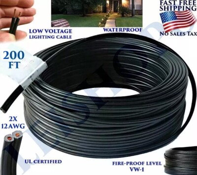 200FT LOW VOLTAGE 12/2 CABLE LANDSCAPE BURIAL COPPER WIRE OUTSIDE 12AWG 2 CORE