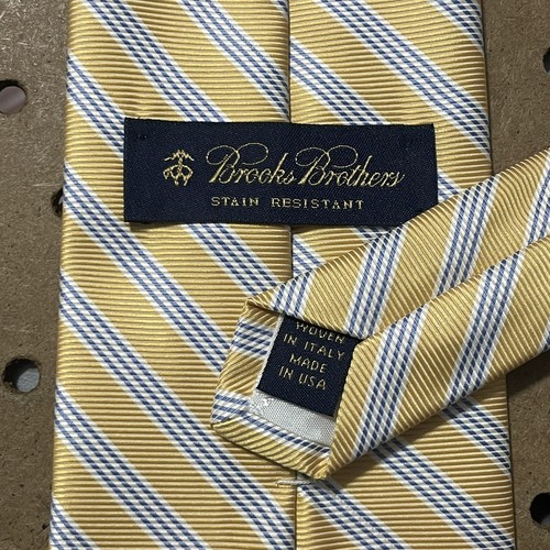 Brooks Brothers Stain Resistant Neck Tie Mens Yellow Gold Blue Stripe Modern USA - Picture 4 of 6