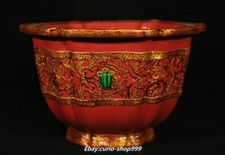 7.4" China Song Dynasty Ru Kiln Red Glaze Porcelain Inlay Gems Flower Pot Potted