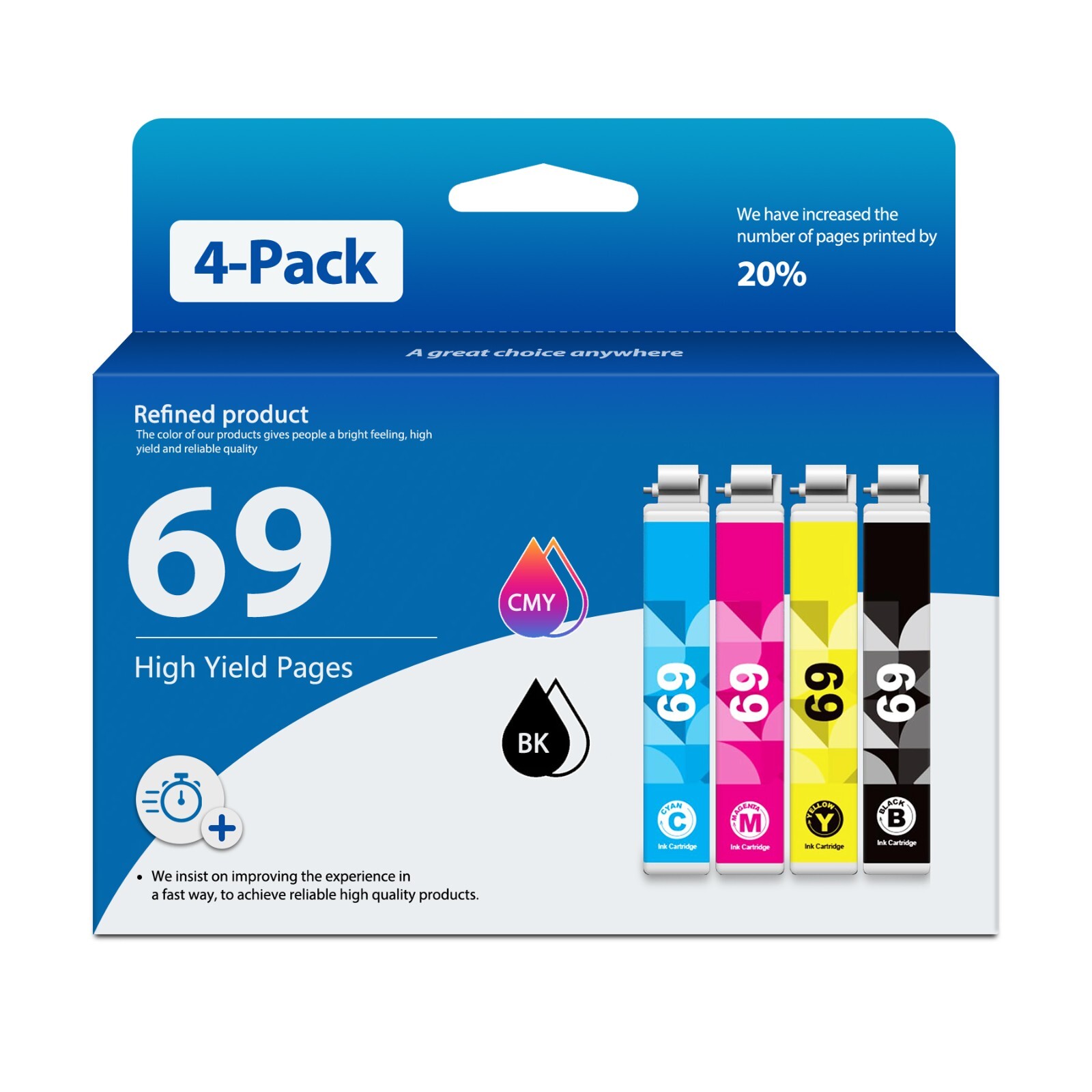 69 4PK BK/C/M/Y Ink Cartridge Fit WorkForce 30 40 310 315 500 600 610 615 1100
