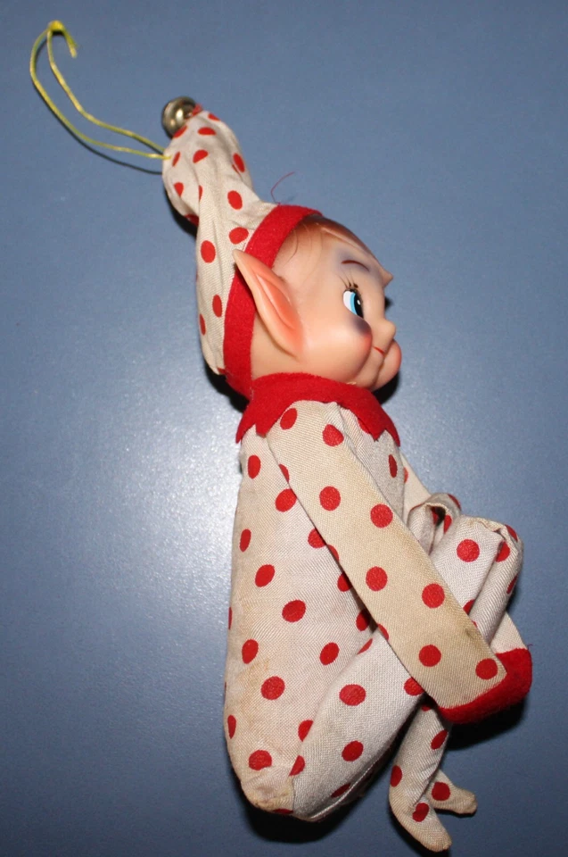 Christmas LARGE 15" Polka Dot Knee Hugger White Red Elf Ornament,Japan,Easter - Image 4 of 4