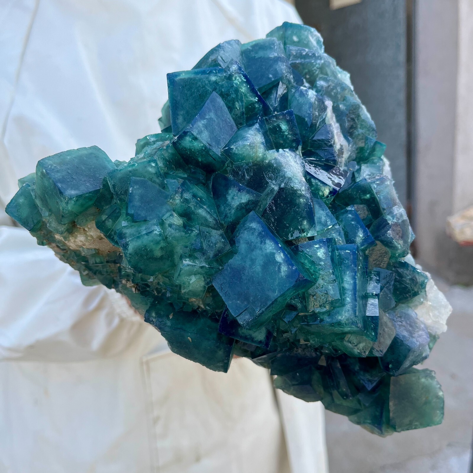 11LB Natural Green Fluorite Cube Crystal Cluster Mineral Specimen