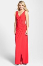 Embellished Ruched Jersey Gown dress LAUNDRY BY SHELLI SEGAL sz 4 NWT