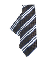St. Patrick Men's Tie  Hanky Set Brown Navy Royal Blue White Striped 3.5" Wide