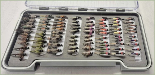 80 Tungsten Flies - Fast Sinking Fishing Flies, box set, water tight box, trout