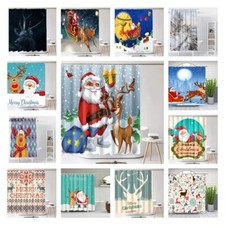 Christmas Fabric Shower Curtain Santa Elk Bathroom Waterproof Decoration 72 In