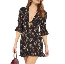 Reformation Laurelei Plunge Minidress Black Floral 6
