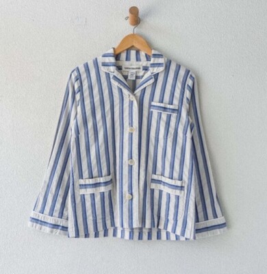 Caron Callahan NWT Button Up Blue And White Striped Linen Cotton Shirt - Small