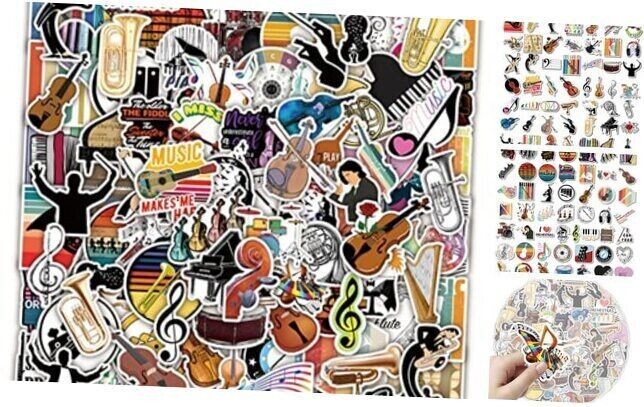 50Pcs Orchestral Stickers Pack,Vinyl Instruments Stickers for