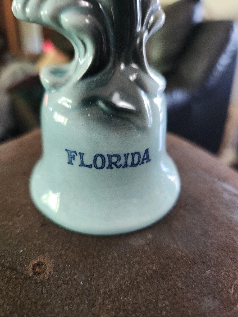 Vtg Florida Blue Dolphin Figurine Bell Souvenir, Porcelain, Blue
