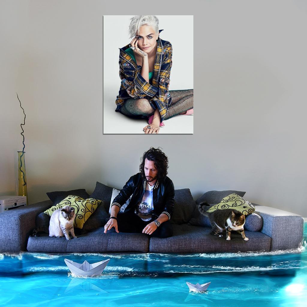 V7031 Cara Delevingne Short White Hair Beautiful Hot Model WALL